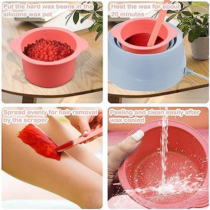 2-Pack Silicone Wax Warmer Liners with Spatula Sticks – Reusable Non-Stick Wax Bowl for Hair Removal (Purple & Pink)