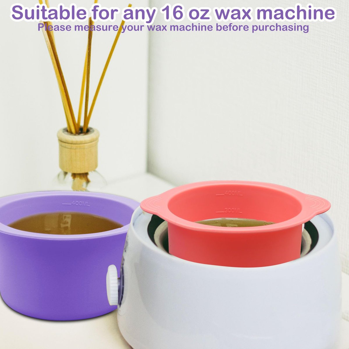 2-Pack Silicone Wax Warmer Liners with Spatula Sticks – Reusable Non-Stick Wax Bowl for Hair Removal (Purple & Pink) - görsel 7