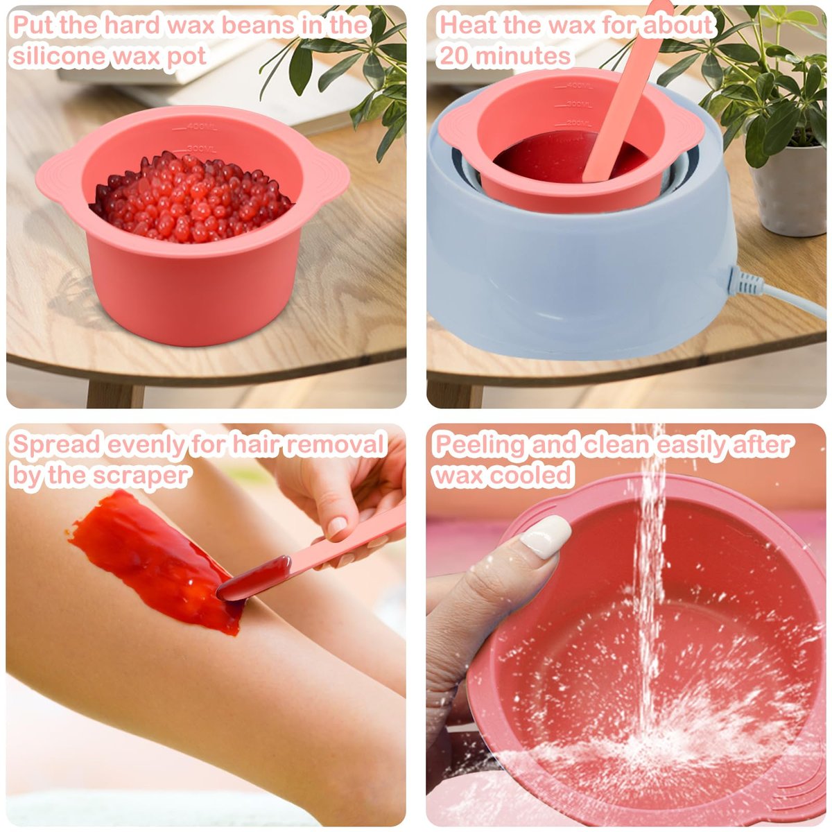 2-Pack Silicone Wax Warmer Liners with Spatula Sticks – Reusable Non-Stick Wax Bowl for Hair Removal (Purple & Pink) - görsel 13