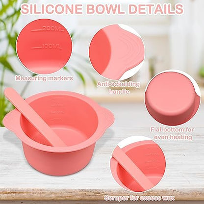 2-Pack Silicone Wax Warmer Liners with Spatula Sticks – Reusable Non-Stick Wax Bowl for Hair Removal (Purple & Pink)