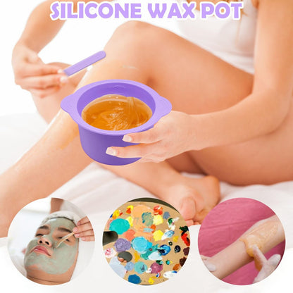 2-Pack Silicone Wax Warmer Liners with Spatula Sticks – Reusable Non-Stick Wax Bowl for Hair Removal (Purple & Pink)