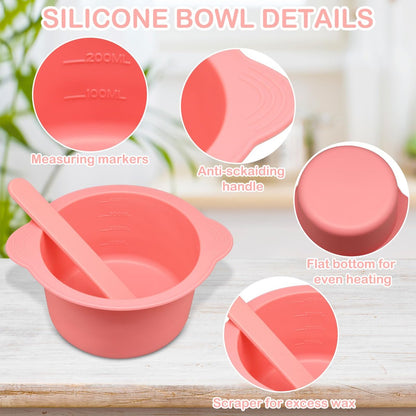 2-Pack Silicone Wax Warmer Liners with Spatula Sticks – Reusable Non-Stick Wax Bowl for Hair Removal (Purple & Pink)
