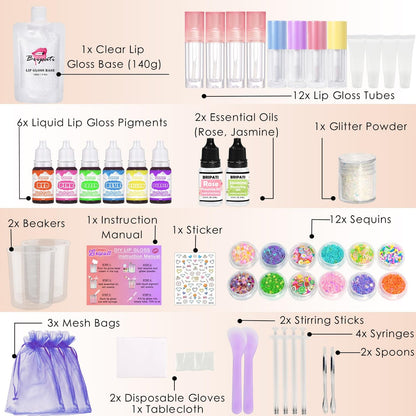 BRIPATI DIY Lip Gloss Making Kit - All-in-One Set with Clear Base, Pigments, Glitter, Tubes - Creative Gift for Women, Girls, Makeup Lovers for Christmas, Birthdays Avelisse