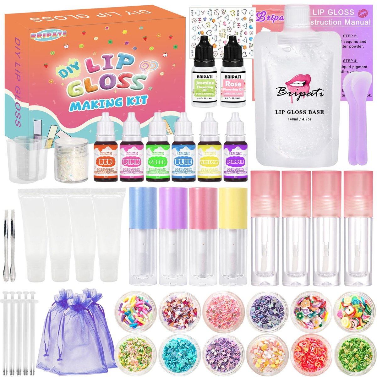 BRIPATI DIY Lip Gloss Making Kit - All-in-One Set with Clear Base, Pigments, Glitter, Tubes - Creative Gift for Women, Girls, Makeup Lovers for Christmas, Birthdays Avelisse