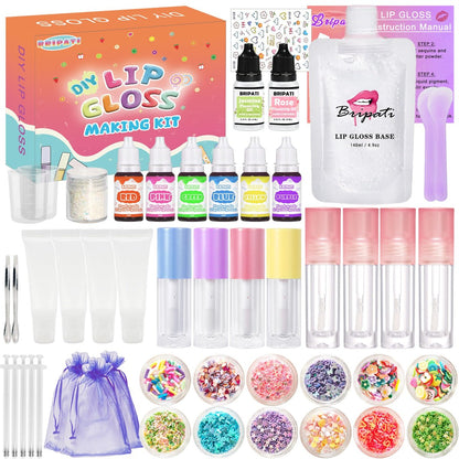 BRIPATI DIY Lip Gloss Making Kit - All-in-One Set with Clear Base, Pigments, Glitter, Tubes - Creative Gift for Women, Girls, Makeup Lovers for Christmas, Birthdays Avelisse