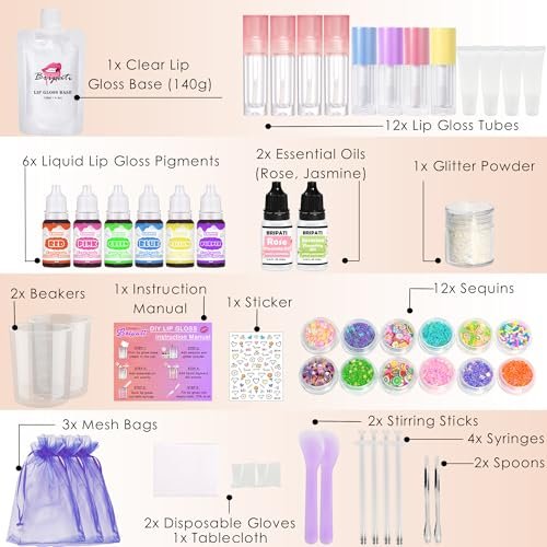 BRIPATI DIY Lip Gloss Making Kit - All-in-One Set with Clear Base, Pigments, Glitter, Tubes - Creative Gift for Women, Girls, Makeup Lovers for Christmas, Birthdays Avelisse