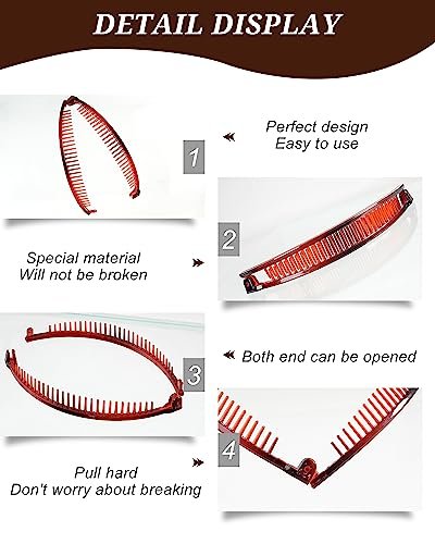 12 Pieces Banana Clip Set - Vintage Classic Clincher Combs for Women, 90s Retro Fish Shape Ponytail Holder Hair Accessories (Black, White, Coffee, Dark Red) - görsel 6