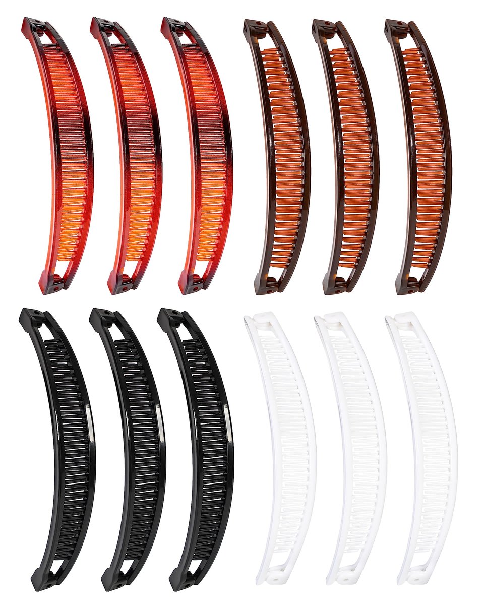 12 Pieces Banana Clip Set - Vintage Classic Clincher Combs for Women, 90s Retro Fish Shape Ponytail Holder Hair Accessories (Black, White, Coffee, Dark Red) - görsel 1