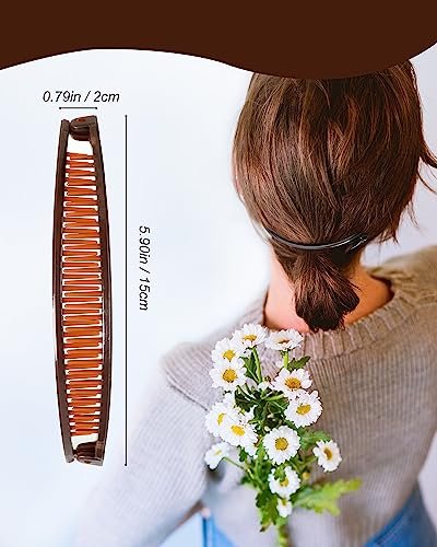 12 Pieces Banana Clip Set - Vintage Classic Clincher Combs for Women, 90s Retro Fish Shape Ponytail Holder Hair Accessories (Black, White, Coffee, Dark Red)