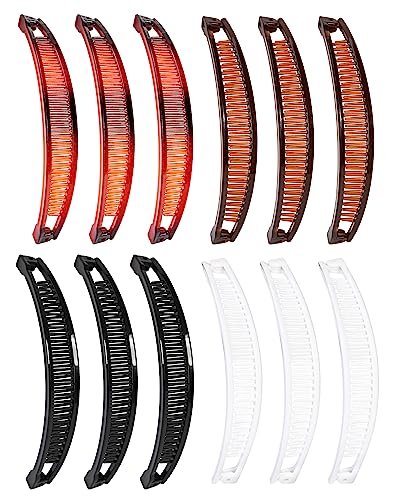 12 Pieces Banana Clip Set - Vintage Classic Clincher Combs for Women, 90s Retro Fish Shape Ponytail Holder Hair Accessories (Black, White, Coffee, Dark Red) - görsel 2