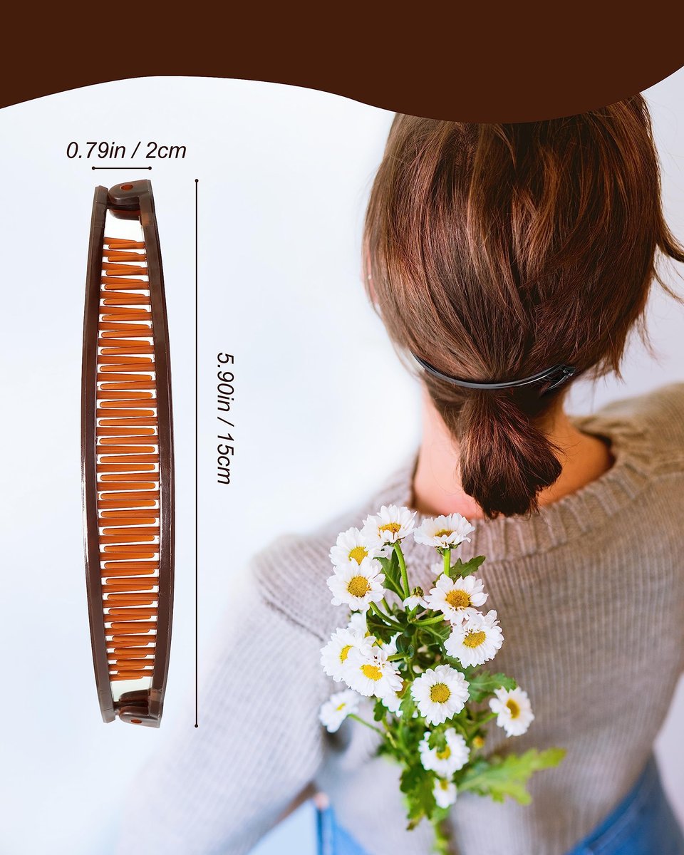 12 Pieces Banana Clip Set - Vintage Classic Clincher Combs for Women, 90s Retro Fish Shape Ponytail Holder Hair Accessories (Black, White, Coffee, Dark Red) - görsel 3