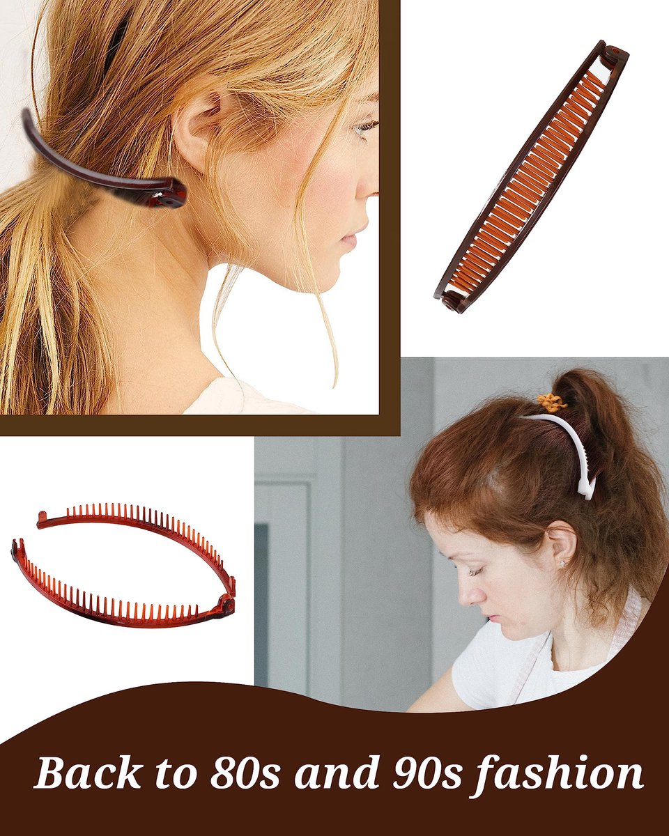 12 Pieces Banana Clip Set - Vintage Classic Clincher Combs for Women, 90s Retro Fish Shape Ponytail Holder Hair Accessories (Black, White, Coffee, Dark Red) - görsel 11