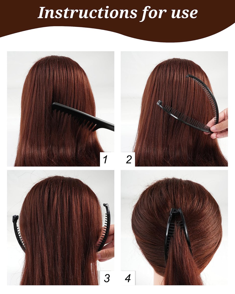 12 Pieces Banana Clip Set - Vintage Classic Clincher Combs for Women, 90s Retro Fish Shape Ponytail Holder Hair Accessories (Black, White, Coffee, Dark Red) - görsel 7
