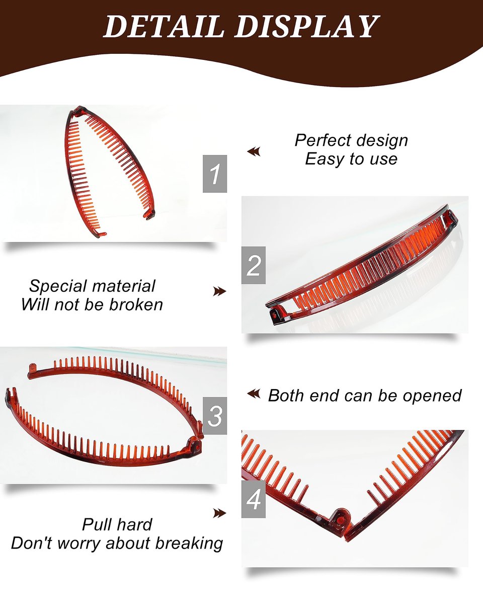 12 Pieces Banana Clip Set - Vintage Classic Clincher Combs for Women, 90s Retro Fish Shape Ponytail Holder Hair Accessories (Black, White, Coffee, Dark Red) - görsel 5