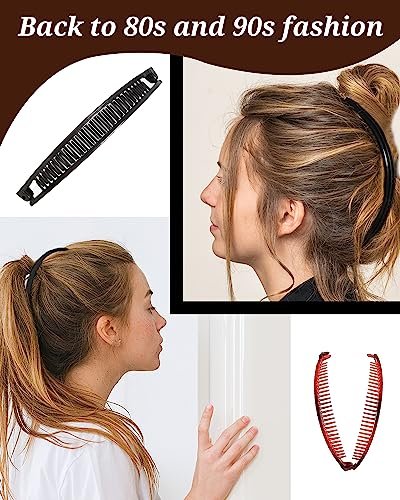 12 Pieces Banana Clip Set - Vintage Classic Clincher Combs for Women, 90s Retro Fish Shape Ponytail Holder Hair Accessories (Black, White, Coffee, Dark Red) - görsel 10