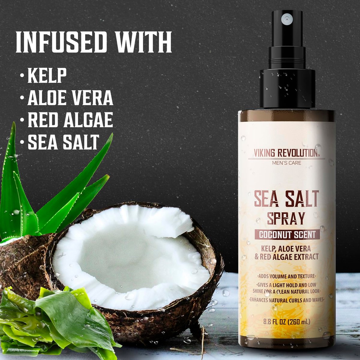 Viking Revolution Coconut Sea Salt Spray for Men – Texturizing Hair Spray with Kelp, Aloe & Red Algae for Volume and Beach Waves - görsel 9