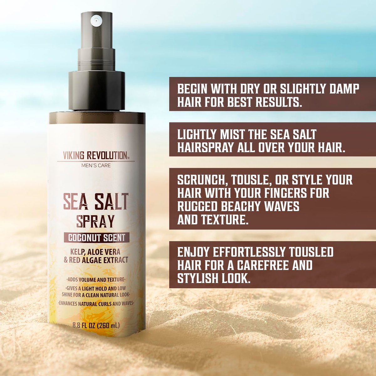 Viking Revolution Coconut Sea Salt Spray for Men – Texturizing Hair Spray with Kelp, Aloe & Red Algae for Volume and Beach Waves - görsel 3