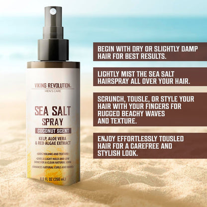 Viking Revolution Coconut Sea Salt Spray for Men – Texturizing Hair Spray with Kelp, Aloe & Red Algae for Volume and Beach Waves