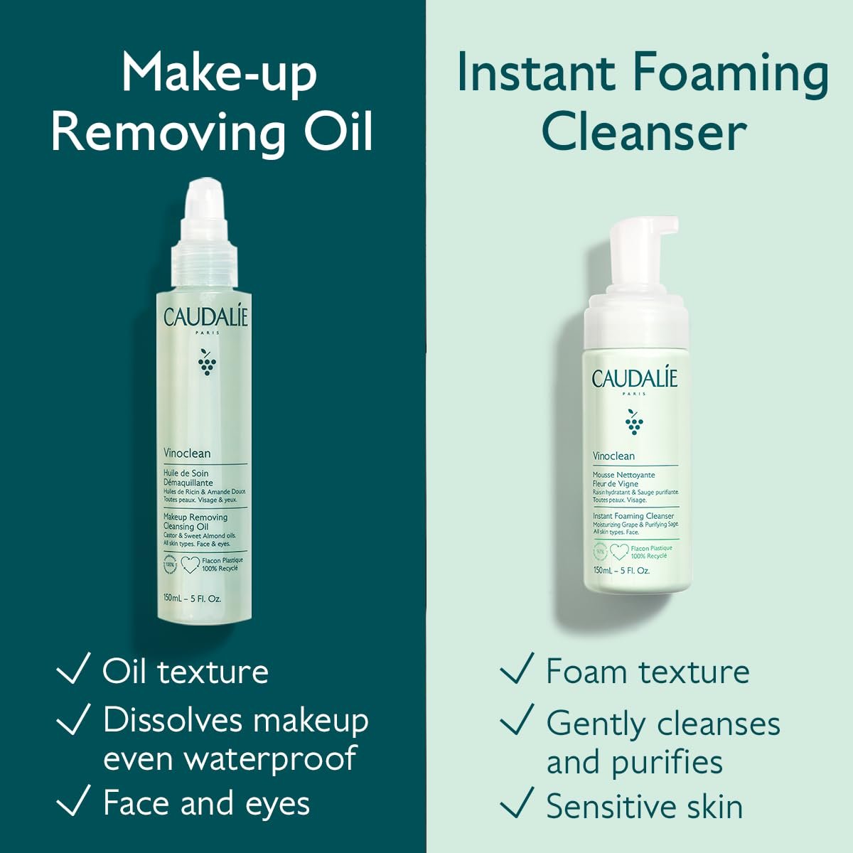 Caudalie Vinoclean Makeup Removing Cleansing Oil - Travel-Size 75 mL | Gentle Waterproof Makeup Remover Avelisse