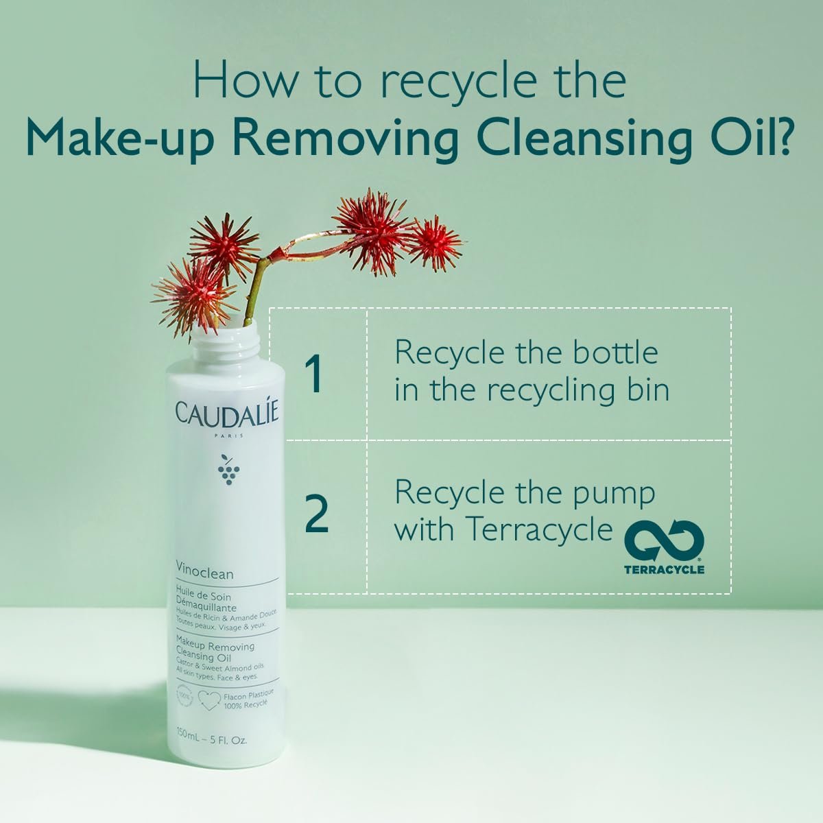 Caudalie Vinoclean Makeup Removing Cleansing Oil - Travel-Size 75 mL | Gentle Waterproof Makeup Remover Avelisse