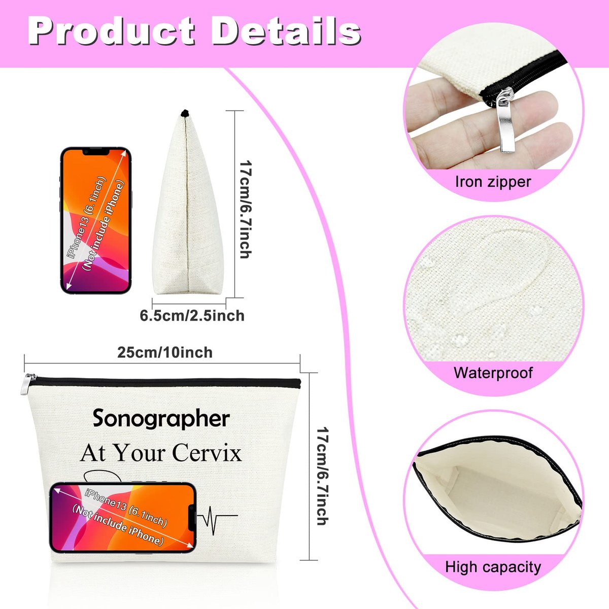 Sonographer Gift Makeup Bag - Ultrasound Technician Appreciation Cosmetic Pouch for Women Radiologist Tech Student Graduation Birthday - görsel 3