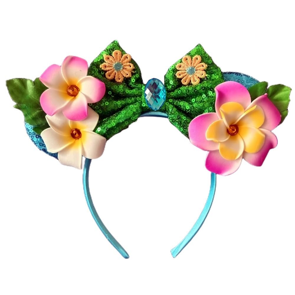 Kiddale Hawaiian Headbands Head Boppers - Tropical Flower Hair Band for Women, Sequin Mouse Ear Flower Hair Accessories for Luau Party Avelisse