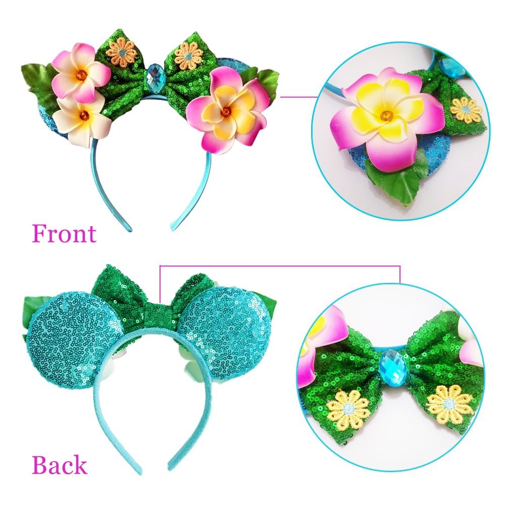 Kiddale Hawaiian Headbands Head Boppers - Tropical Flower Hair Band for Women, Sequin Mouse Ear Flower Hair Accessories for Luau Party Avelisse