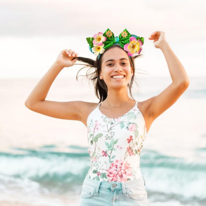 Kiddale Hawaiian Headbands Head Boppers - Tropical Flower Hair Band for Women, Sequin Mouse Ear Flower Hair Accessories for Luau Party Avelisse