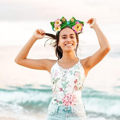 Kiddale Hawaiian Headbands Head Boppers - Tropical Flower Hair Band for Women, Sequin Mouse Ear Flower Hair Accessories for Luau Party Avelisse