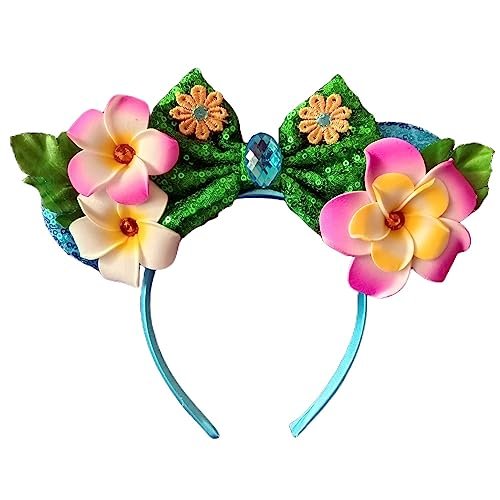 Kiddale Hawaiian Headbands Head Boppers - Tropical Flower Hair Band for Women, Sequin Mouse Ear Flower Hair Accessories for Luau Party Avelisse