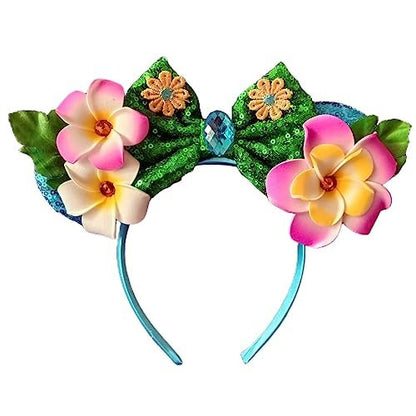 Kiddale Hawaiian Headbands Head Boppers - Tropical Flower Hair Band for Women, Sequin Mouse Ear Flower Hair Accessories for Luau Party Avelisse