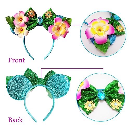 Kiddale Hawaiian Headbands Head Boppers - Tropical Flower Hair Band for Women, Sequin Mouse Ear Flower Hair Accessories for Luau Party Avelisse