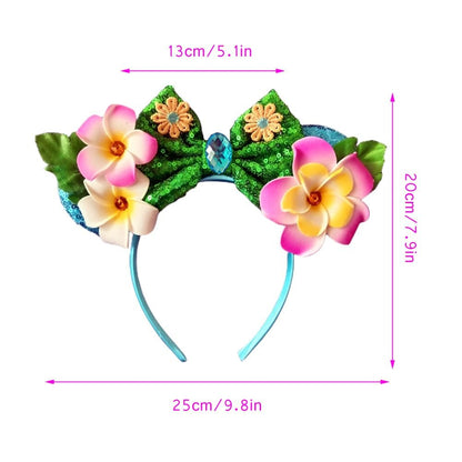 Kiddale Hawaiian Headbands Head Boppers - Tropical Flower Hair Band for Women, Sequin Mouse Ear Flower Hair Accessories for Luau Party Avelisse