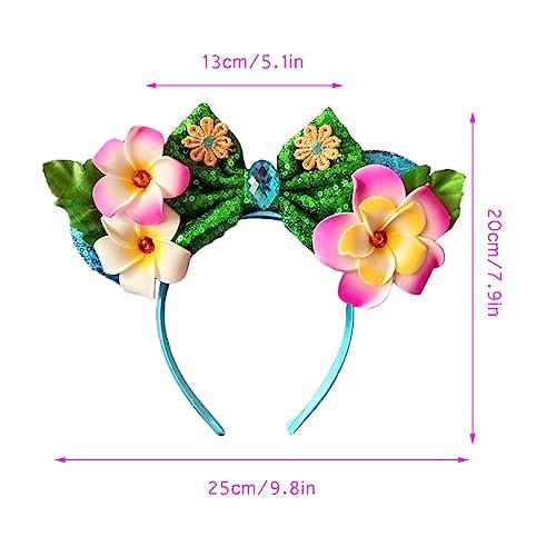 Kiddale Hawaiian Headbands Head Boppers - Tropical Flower Hair Band for Women, Sequin Mouse Ear Flower Hair Accessories for Luau Party Avelisse