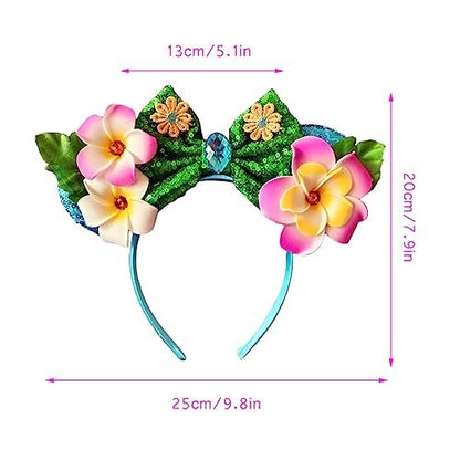 Kiddale Hawaiian Headbands Head Boppers - Tropical Flower Hair Band for Women, Sequin Mouse Ear Flower Hair Accessories for Luau Party Avelisse