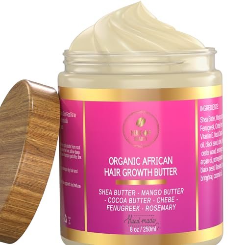 Chebe Hair Growth and Thickening Butter - Ayurvedic Deep Conditioner with Shea, Cocoa, Mango Butter, Fenugreek, and Rosemary for All Hair Types (8 oz) Avelisse