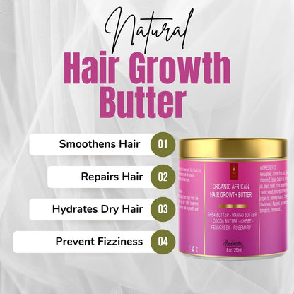 Chebe Hair Growth and Thickening Butter - Ayurvedic Deep Conditioner with Shea, Cocoa, Mango Butter, Fenugreek, and Rosemary for All Hair Types (8 oz) Avelisse