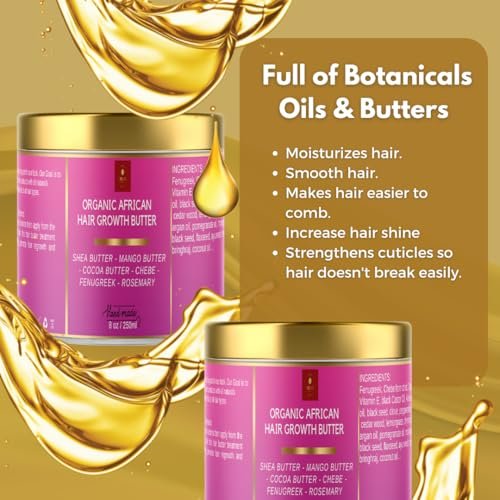 Chebe Hair Growth and Thickening Butter - Ayurvedic Deep Conditioner with Shea, Cocoa, Mango Butter, Fenugreek, and Rosemary for All Hair Types (8 oz) Avelisse