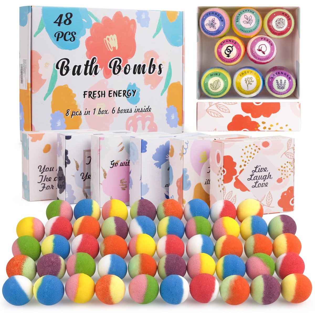 Kainga Recka 48 Natural & Organic Bath Bombs for Relaxation and Stress Relief – Gift Set for Women and Kids Avelisse