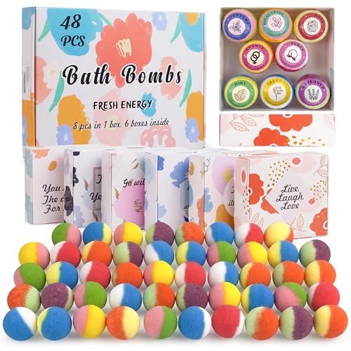 Kainga Recka 48 Natural & Organic Bath Bombs for Relaxation and Stress Relief – Gift Set for Women and Kids Avelisse