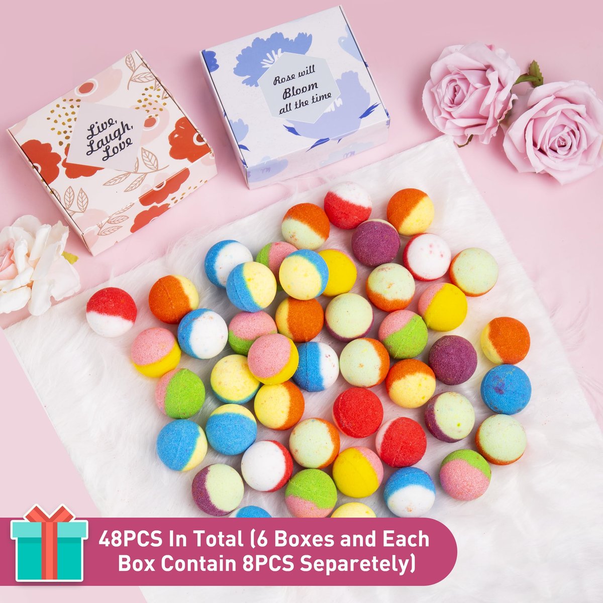 Kainga Recka 48 Natural & Organic Bath Bombs for Relaxation and Stress Relief – Gift Set for Women and Kids Avelisse