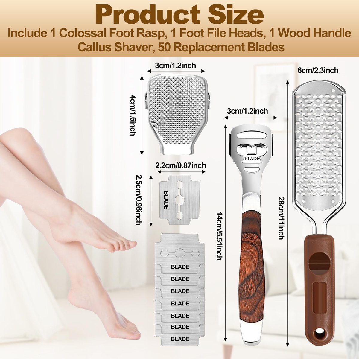 53pcs Foot File Callus Remover - Stainless Steel Large Foot Rasp with 50 Replacement Blades & 1 Foot File Head for Wet and Dry Feet - görsel 3