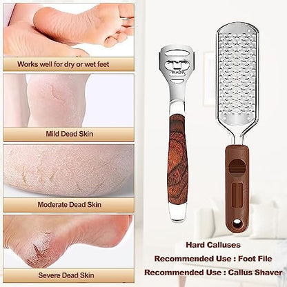 53pcs Foot File Callus Remover - Stainless Steel Large Foot Rasp with 50 Replacement Blades & 1 Foot File Head for Wet and Dry Feet