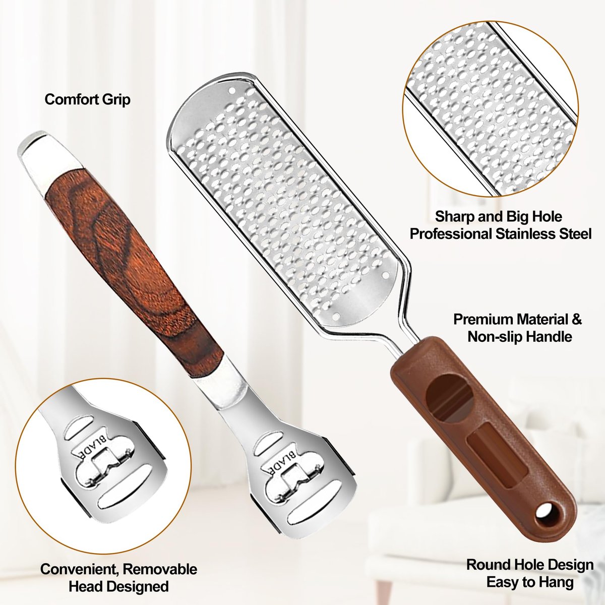 53pcs Foot File Callus Remover - Stainless Steel Large Foot Rasp with 50 Replacement Blades & 1 Foot File Head for Wet and Dry Feet - görsel 5