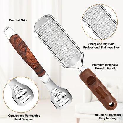 53pcs Foot File Callus Remover - Stainless Steel Large Foot Rasp with 50 Replacement Blades & 1 Foot File Head for Wet and Dry Feet