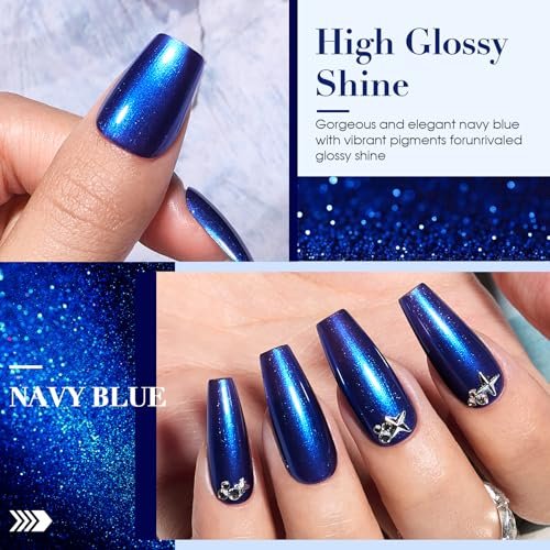 COSMOO Royal Blue Nail Polish - 12ml Shimmer Cobalt Blue Quick Dry Nail Lacquer with High Gloss & Iridescent Ultrachrome Finish - görsel 4