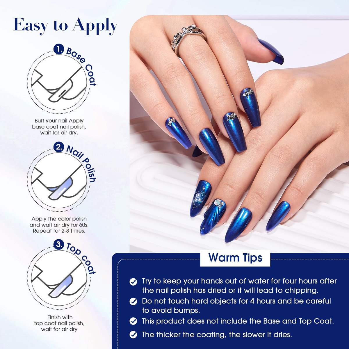 COSMOO Royal Blue Nail Polish - 12ml Shimmer Cobalt Blue Quick Dry Nail Lacquer with High Gloss & Iridescent Ultrachrome Finish - görsel 15