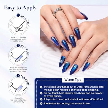 COSMOO Royal Blue Nail Polish - 12ml Shimmer Cobalt Blue Quick Dry Nail Lacquer with High Gloss & Iridescent Ultrachrome Finish