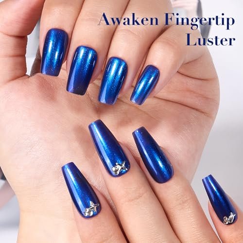 COSMOO Royal Blue Nail Polish - 12ml Shimmer Cobalt Blue Quick Dry Nail Lacquer with High Gloss & Iridescent Ultrachrome Finish - görsel 8