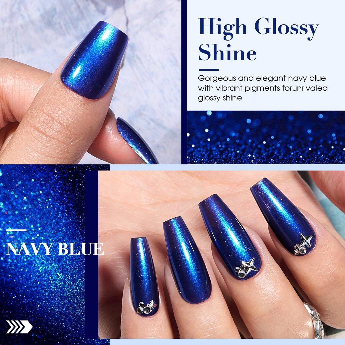 COSMOO Royal Blue Nail Polish - 12ml Shimmer Cobalt Blue Quick Dry Nail Lacquer with High Gloss & Iridescent Ultrachrome Finish - görsel 3